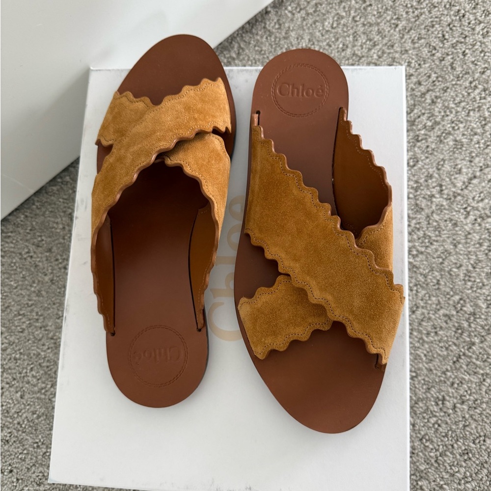 Chloe Brown Scalloped Sandals